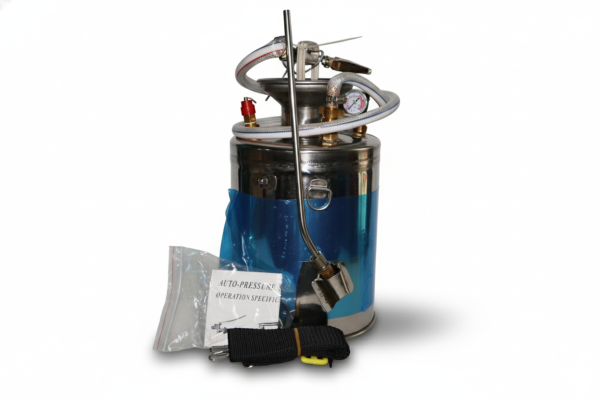 Heavy-duty Stainless Steel Pressure Sprayer, ideal for chemical pest control, car detailing snow foam, and garden use. Durable, rust-proof, and professional-grade.